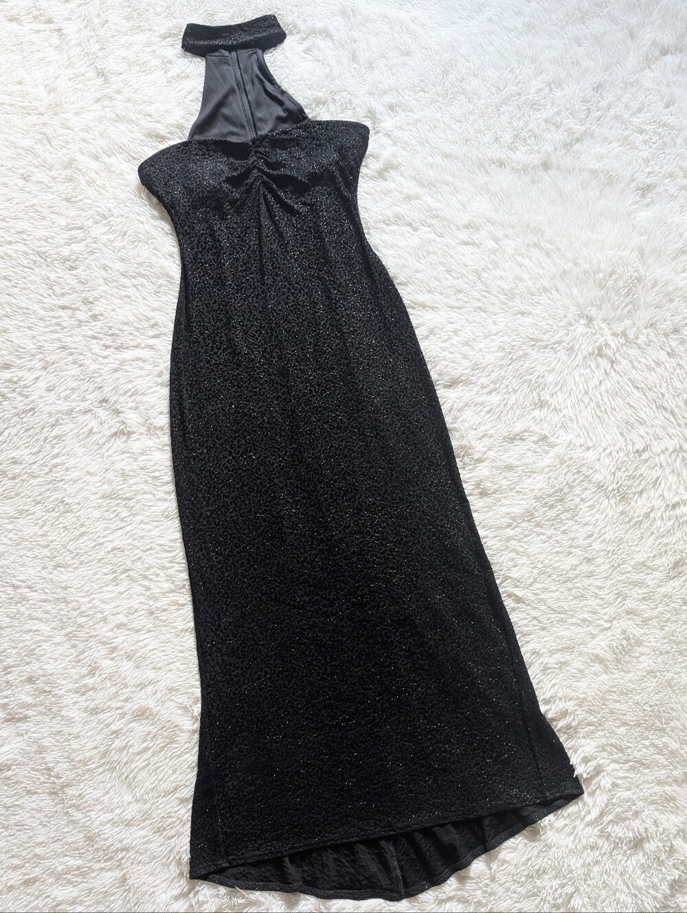 Y2K Gunne Sax Glittery Velvet Cheetah Choker Neck Black Gothic Formal Gown 11